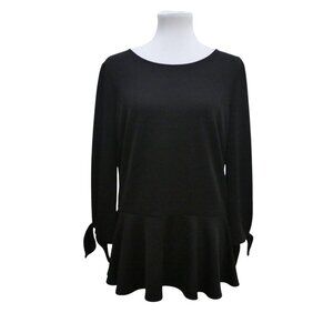 Banana Republic Black Slinky Knit Tie Sleeves Peplum Top Womens Large